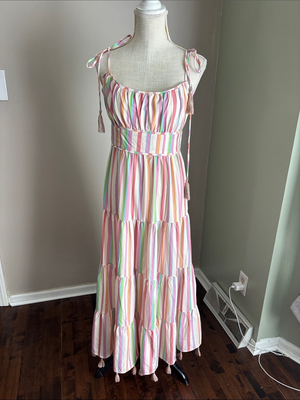 Chicwish Pastel Multi-Stripe Tie-Shoulder Maxi Dress